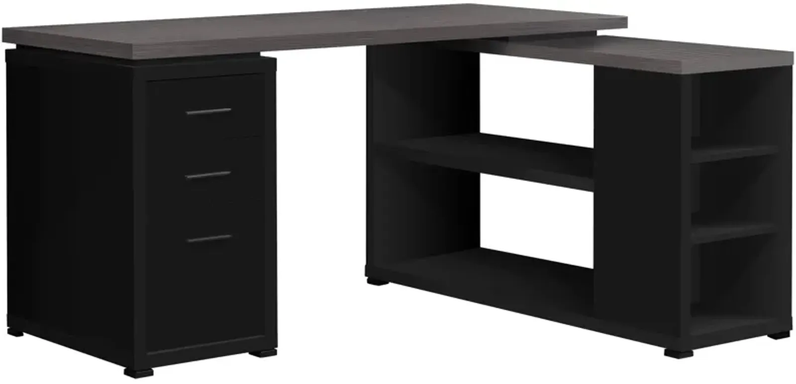 Computer Desk, Home Office, Corner, Left, Right Set-Up, Storage Drawers, L Shape, Work, Laptop, Laminate, Black, Grey, Contemporary, Modern