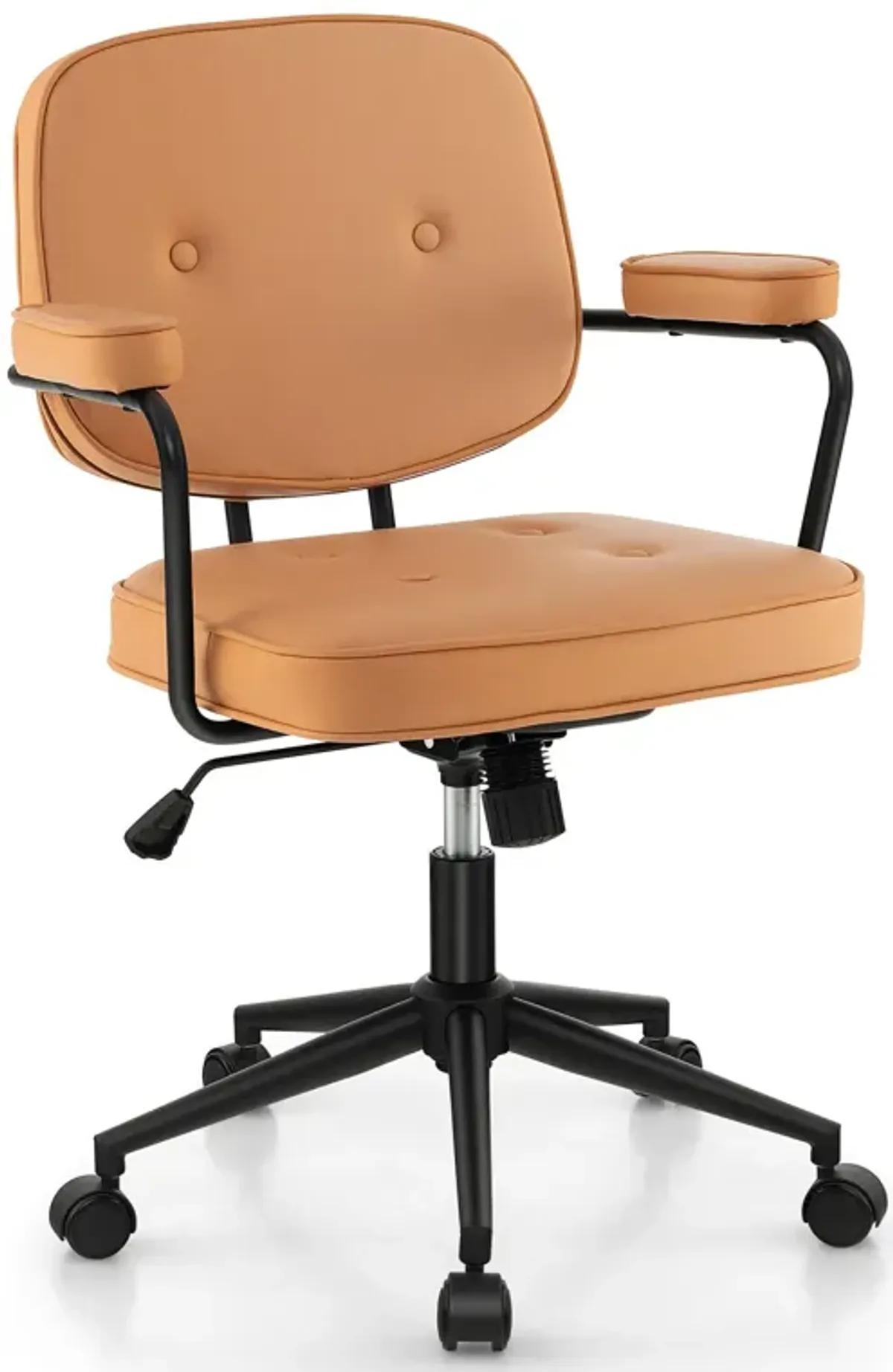 PU Leather Office Chair with Rocking Backrest and Ergonomic Armrest-Orange