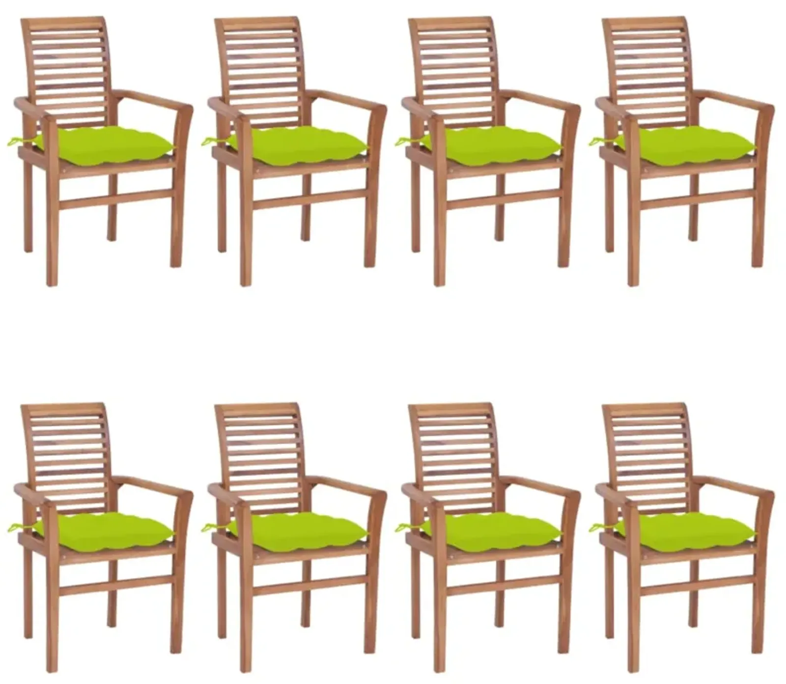 vidaXL Dining Chairs 8 pcs with Bright Green Cushions Solid Teak Wood