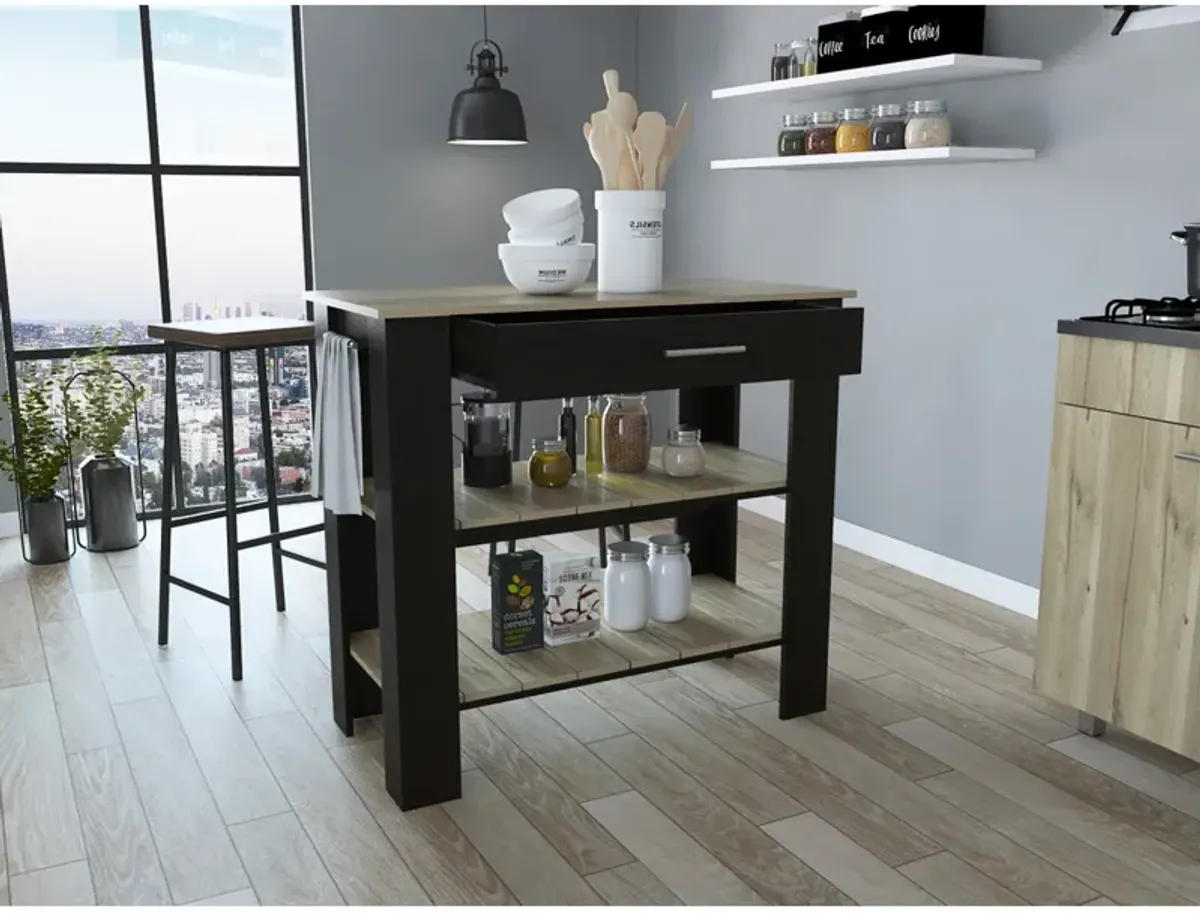 Cala Kitchen Island 40, Two Shelves, One Drawer, Four Legs - Black Light Oak