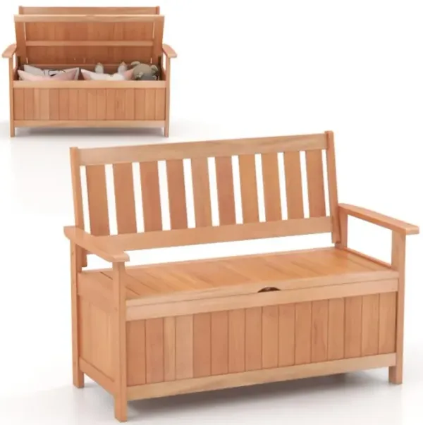 Hivvago 48 Inch Patio Wood Storage Bench with Slatted Backrest
