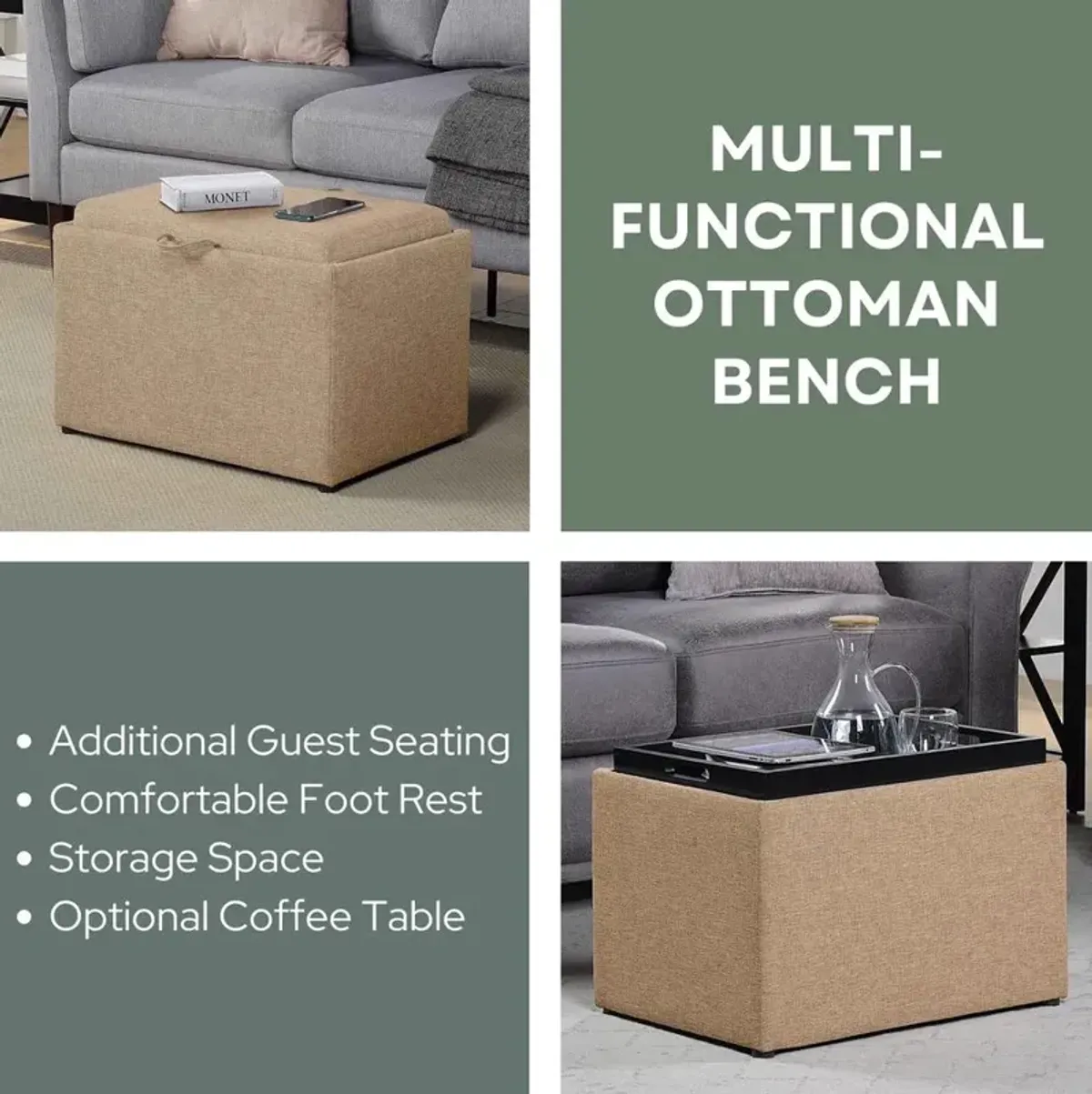 Convience Concept, Inc. Designs4Comfort Accent Storage Ottoman with Reversible Tray