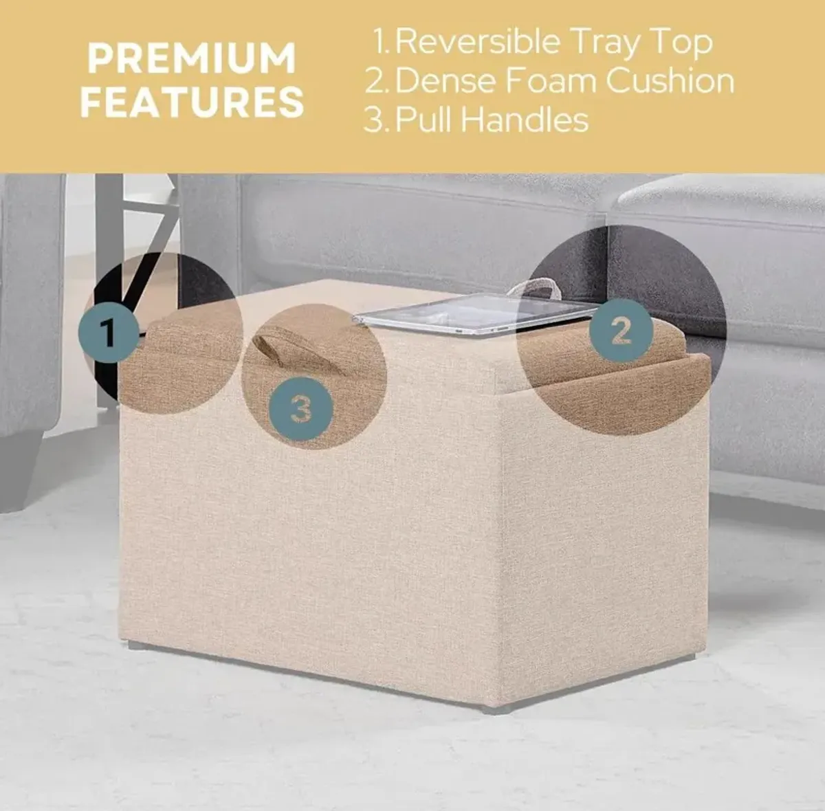 Convience Concept, Inc. Designs4Comfort Accent Storage Ottoman with Reversible Tray