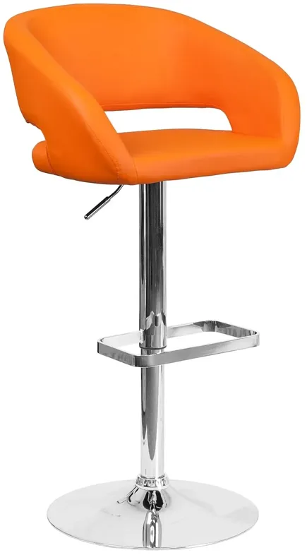 Flash Furniture Erik Comfortable & Stylish Contemporary Barstool with Rounded Mid-Back and Foot Rest, Adjustable Height - Orange Vinyl with Chrome Base