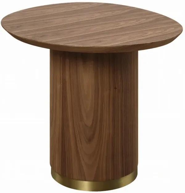 Iliana Side End Table, 21 Inch Oval Top, Round Pedestal, Walnut Brown - Benzara