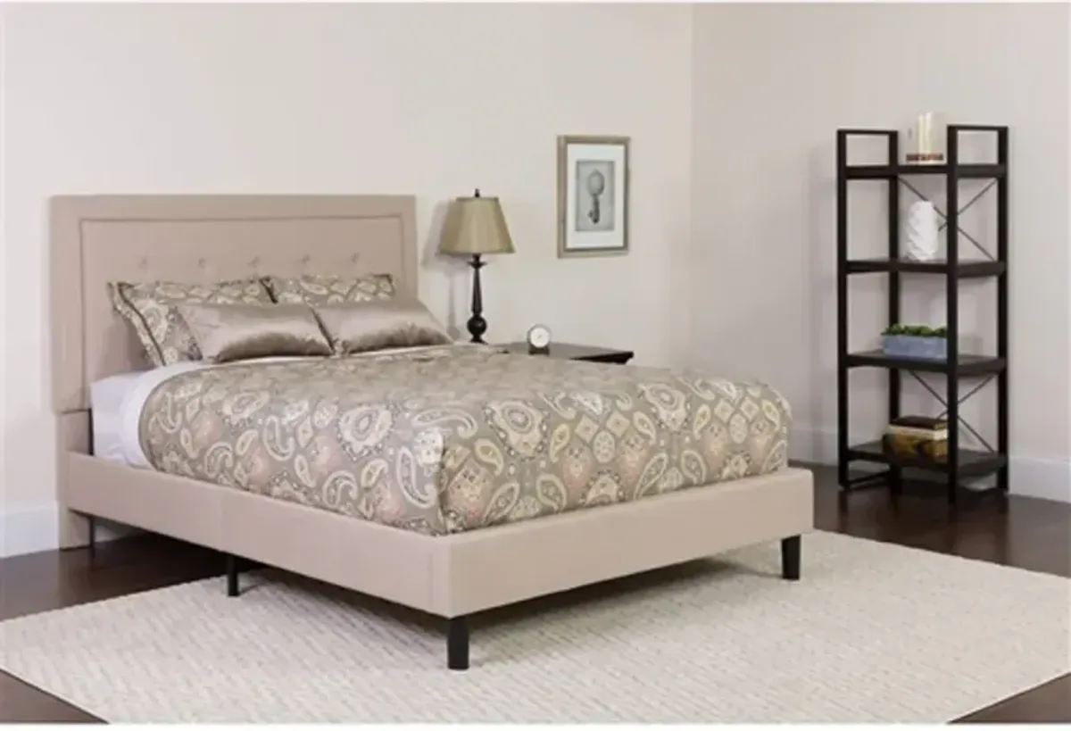 Fabric Upholstered Platform Bed Frame with Tufted Headboard