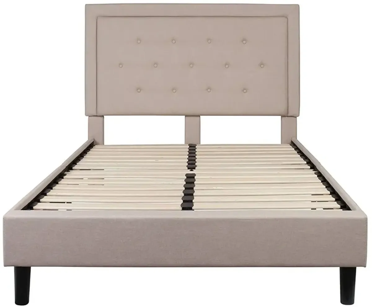 Fabric Upholstered Platform Bed Frame with Tufted Headboard