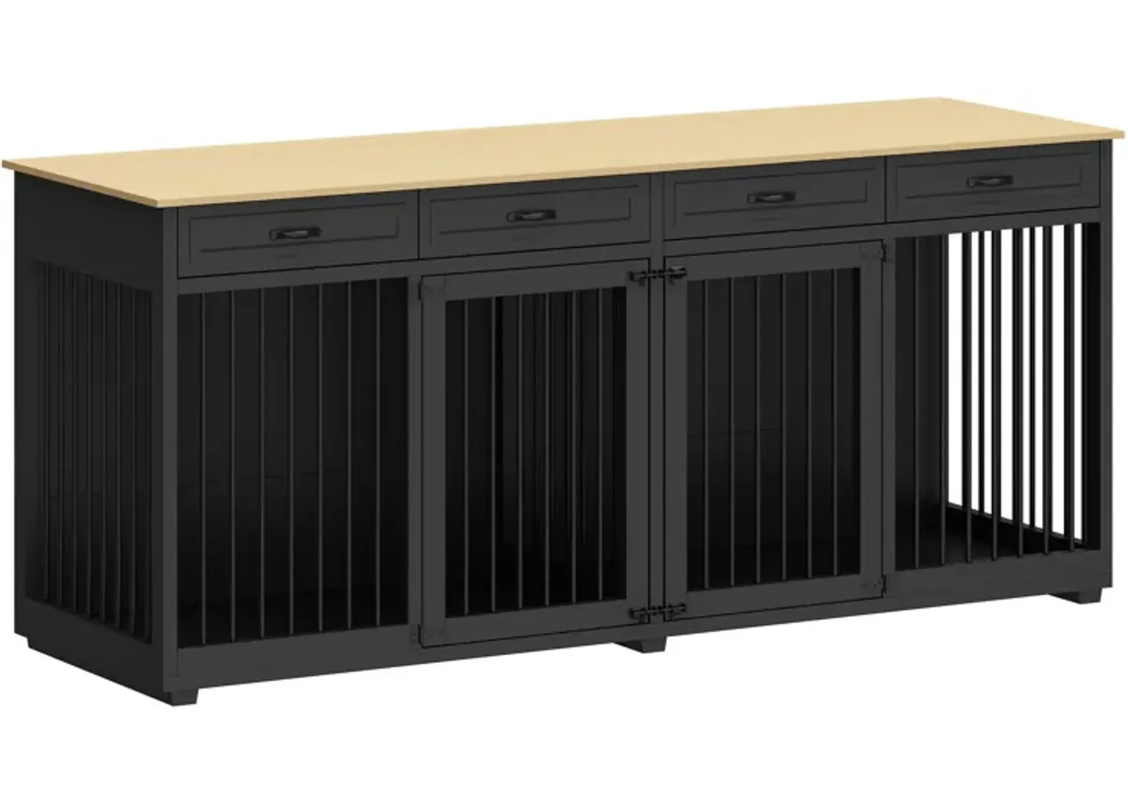 Black Large Dog Crate Furniture Wooden Dog Crate Kennel with 4-Drawers and Divider Dog Crates for 2 Large Dogs, 86.6 in.