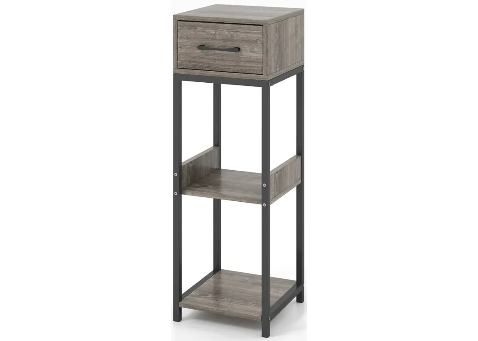 3 Tier Tall Plant Stand with Drawer Anti-tipping Devices-Grey