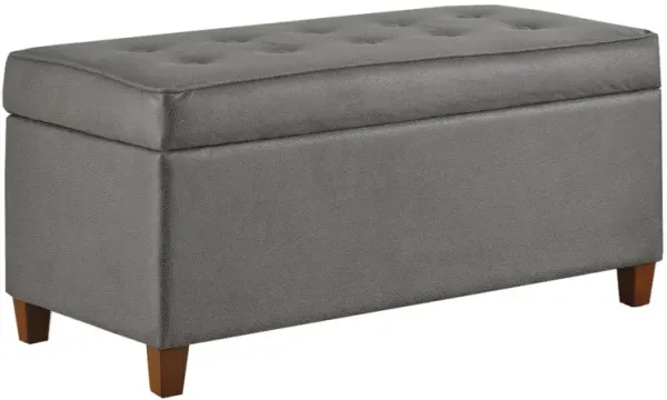 Leatherette Upholstered Wooden Bench with Button Tufted Lift Top Storage, Gray - Benzara