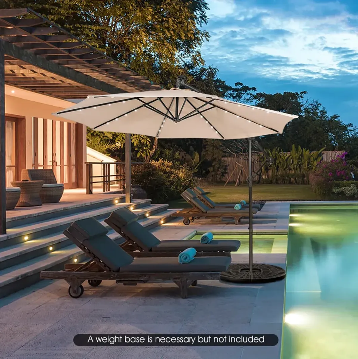 10 Feet Patio Solar Powered Cantilever Umbrella with Tilting System