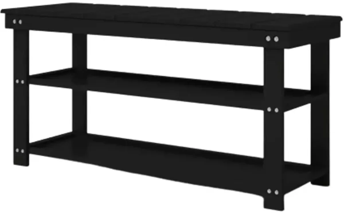 QuikFurn Black Wooden 2-Shelf Shoe Rack Storage Bench for Entryway or Closet