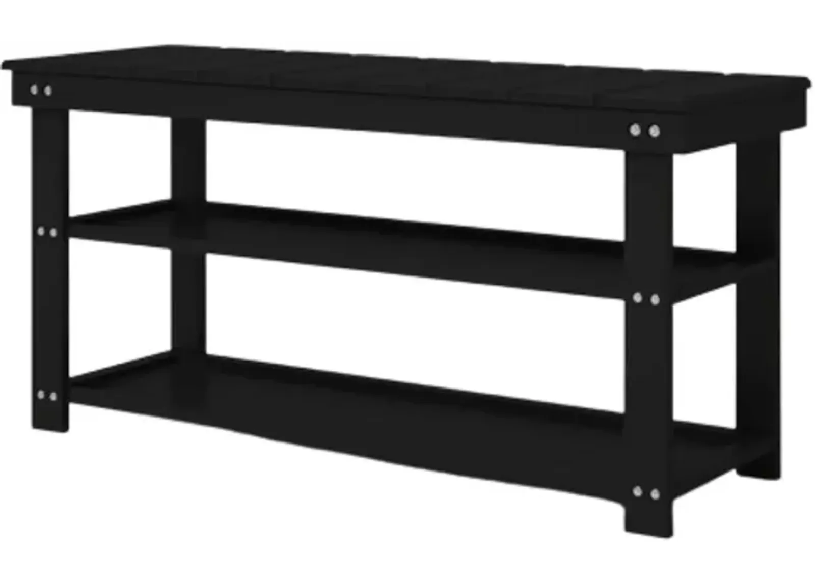 QuikFurn Black Wooden 2-Shelf Shoe Rack Storage Bench for Entryway or Closet