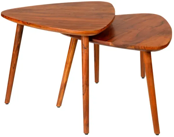 18,16 Inch 2 Piece Grain Guitar Pick Style Nesting Side Table Set, Acacia Wood, Brown-Benzara