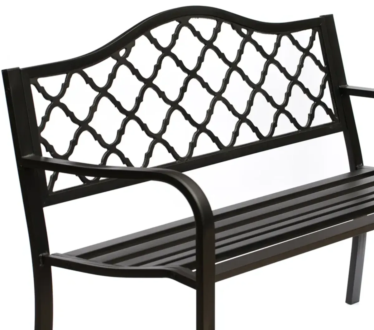 Gardenised Outdoor Garden Patio Steel Park Bench Lawn Decor with Cast Iron Back, Black Seating bench for Yard, Patio, Garden and Deck