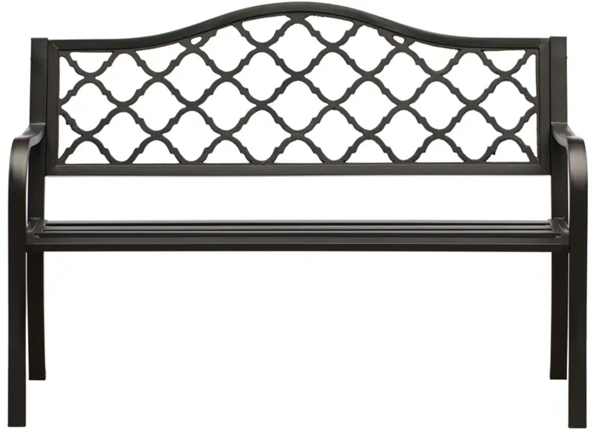 Gardenised Outdoor Garden Patio Steel Park Bench Lawn Decor with Cast Iron Back, Black Seating bench for Yard, Patio, Garden and Deck