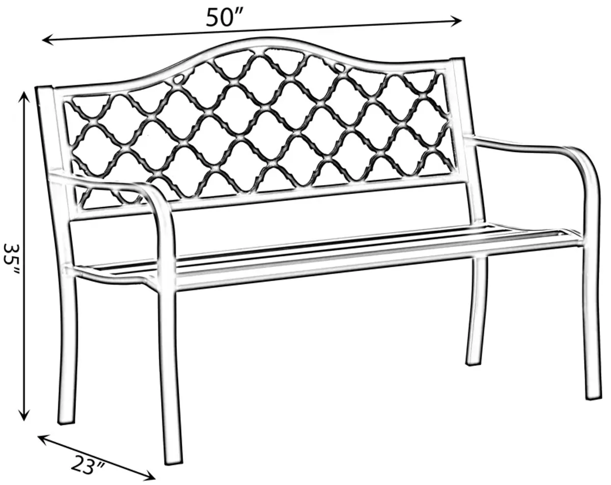 Gardenised Outdoor Garden Patio Steel Park Bench Lawn Decor with Cast Iron Back, Black Seating bench for Yard, Patio, Garden and Deck