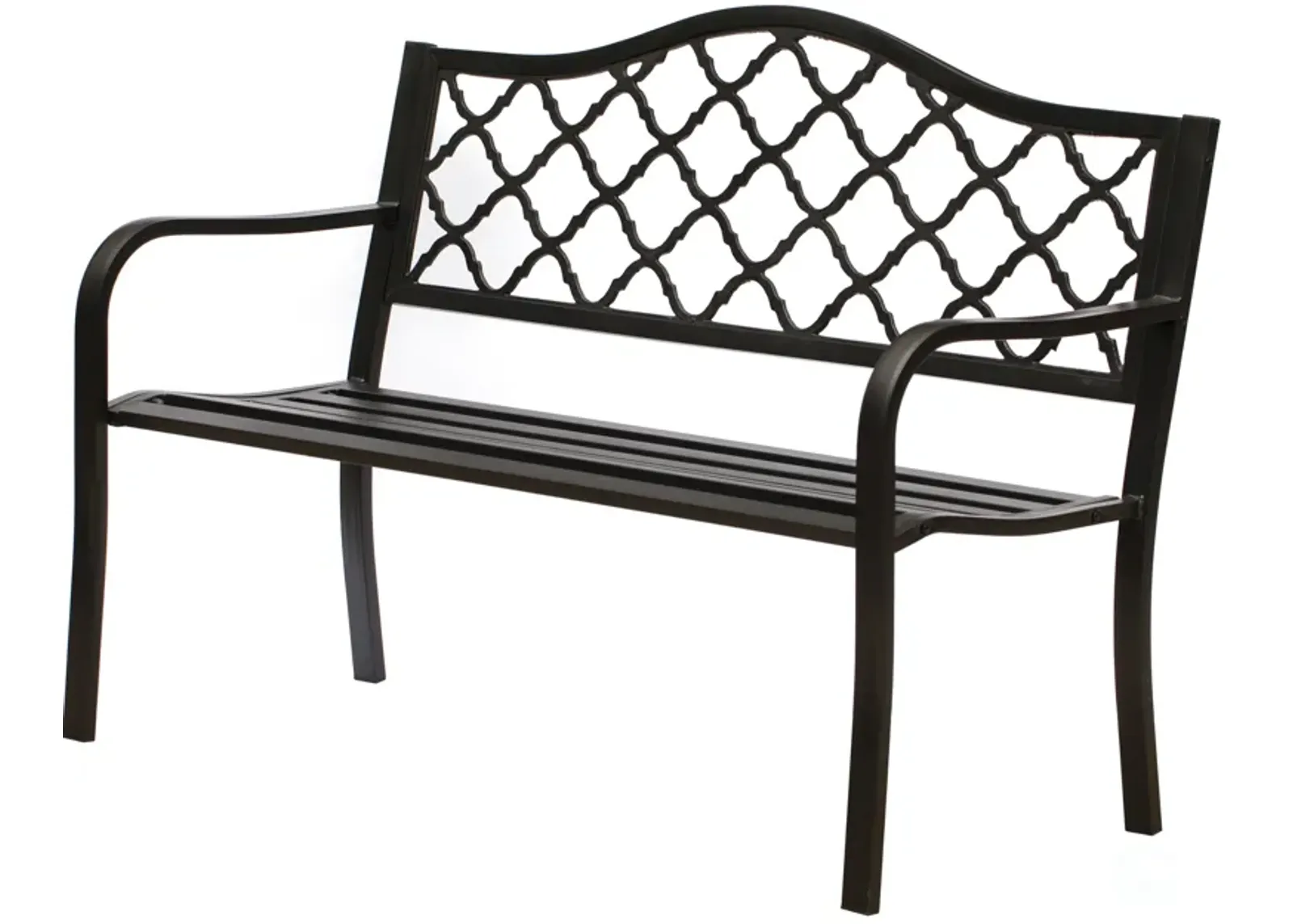 Gardenised Outdoor Garden Patio Steel Park Bench Lawn Decor with Cast Iron Back, Black Seating bench for Yard, Patio, Garden and Deck