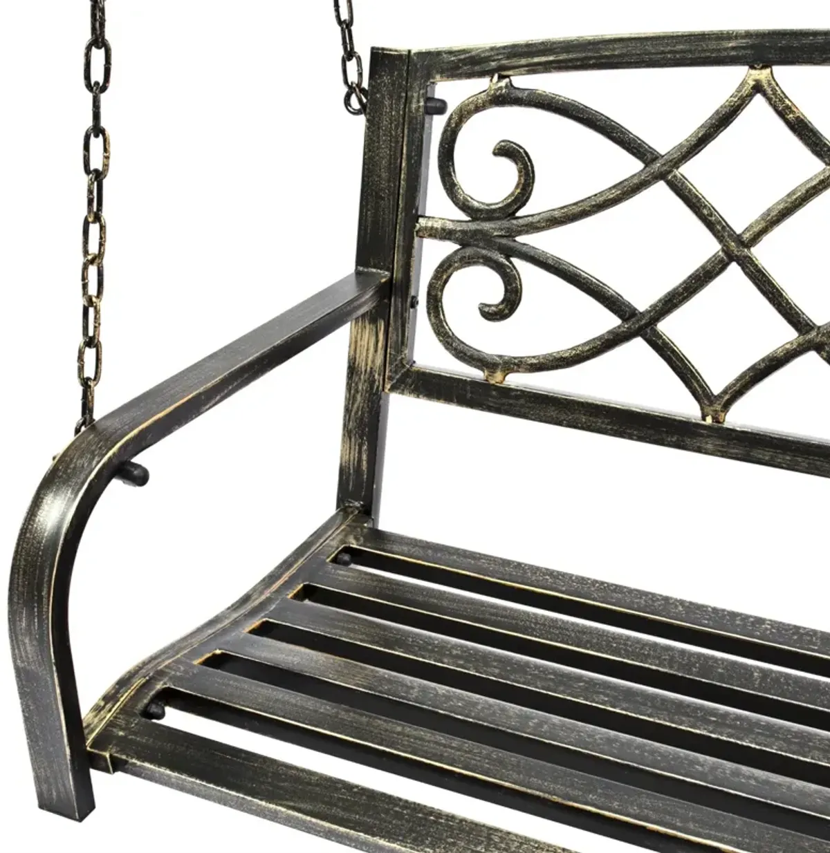 Hivvago Farm Home Bronze Sturdy 2 Seat Porch Swing Bench Scroll Accents