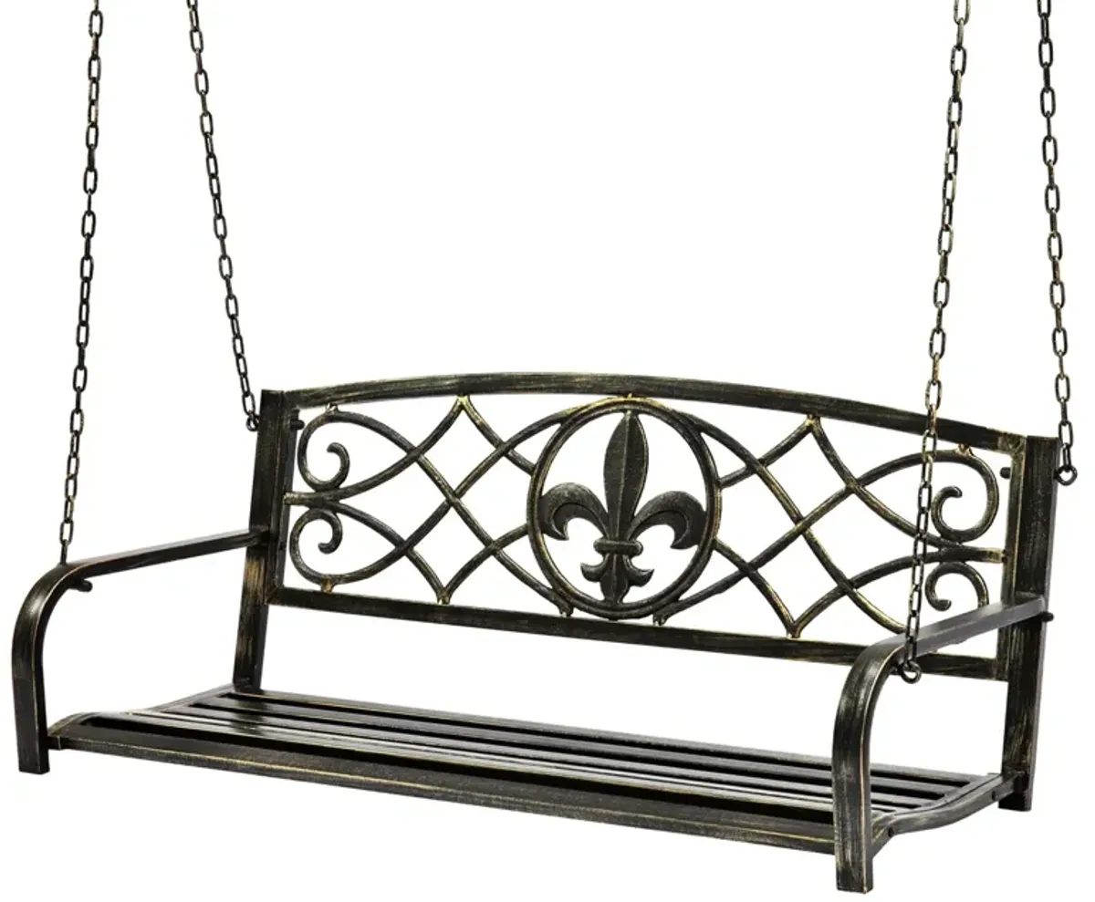 Hivvago Farm Home Bronze Sturdy 2 Seat Porch Swing Bench Scroll Accents