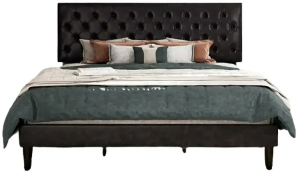 Hivvago Full Black Faux Leather Upholstered Platform Bed with Button Tufted Headboard