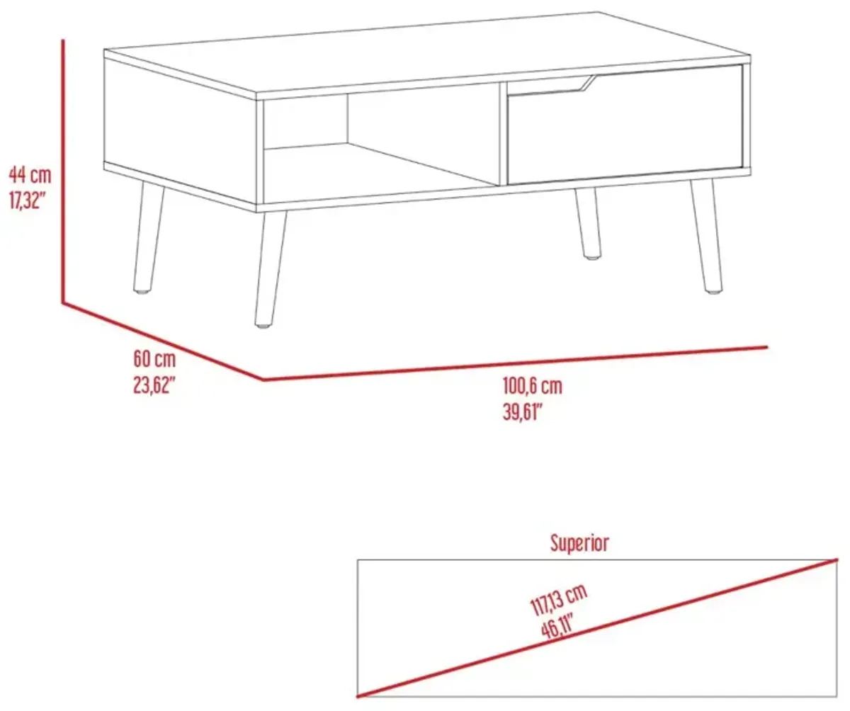 Oslo Coffee Table, One Drawer, One Open Shelf, Four Legs -Dark Walnut