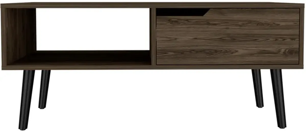 Oslo Coffee Table, One Drawer, One Open Shelf, Four Legs -Dark Walnut