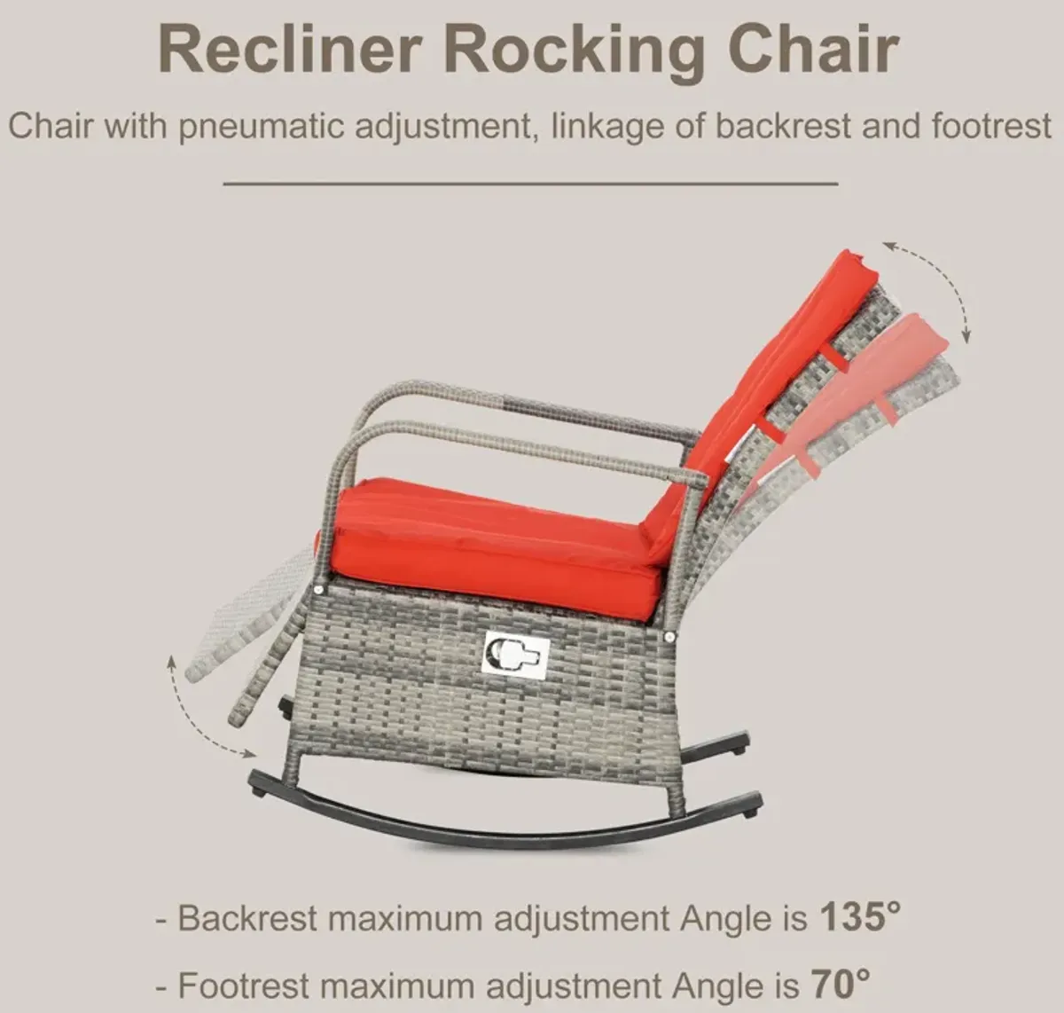 Red Outdoor Comfort: Wicker Rocking Chair with Adjustable Footrest