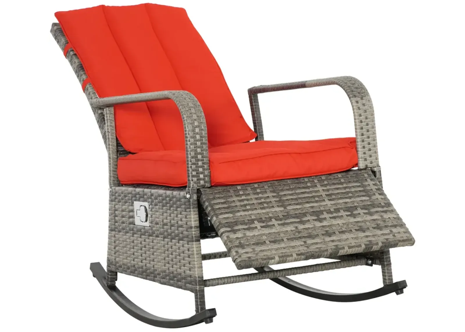 Red Outdoor Comfort: Wicker Rocking Chair with Adjustable Footrest