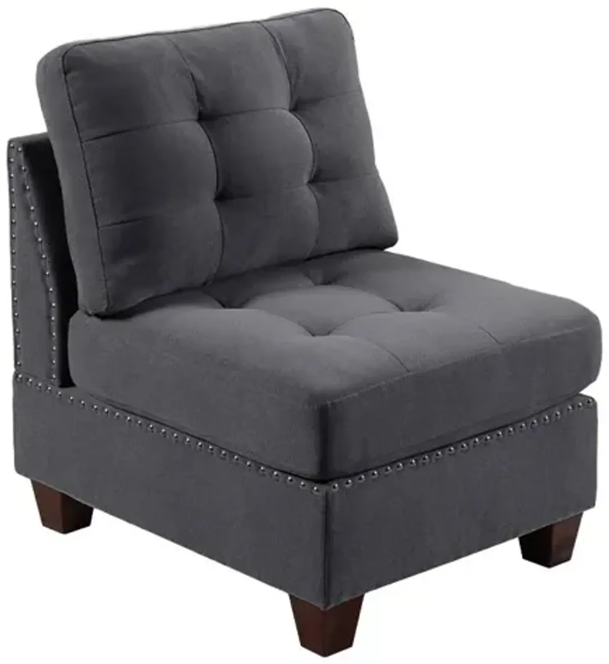 Streamdale Tufted Grey Armless Chair with Wooden Legs