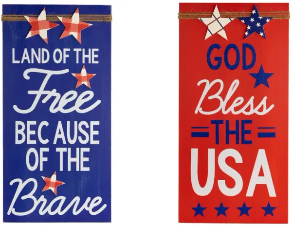 Set of 2 God Bless the USA and Land of the Free Patriotic Wooden Plaques 23.5"