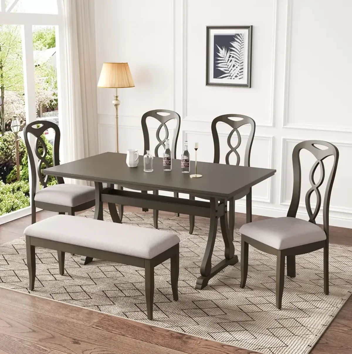 Merax Retro Table with Chairs and Bench Dining Set