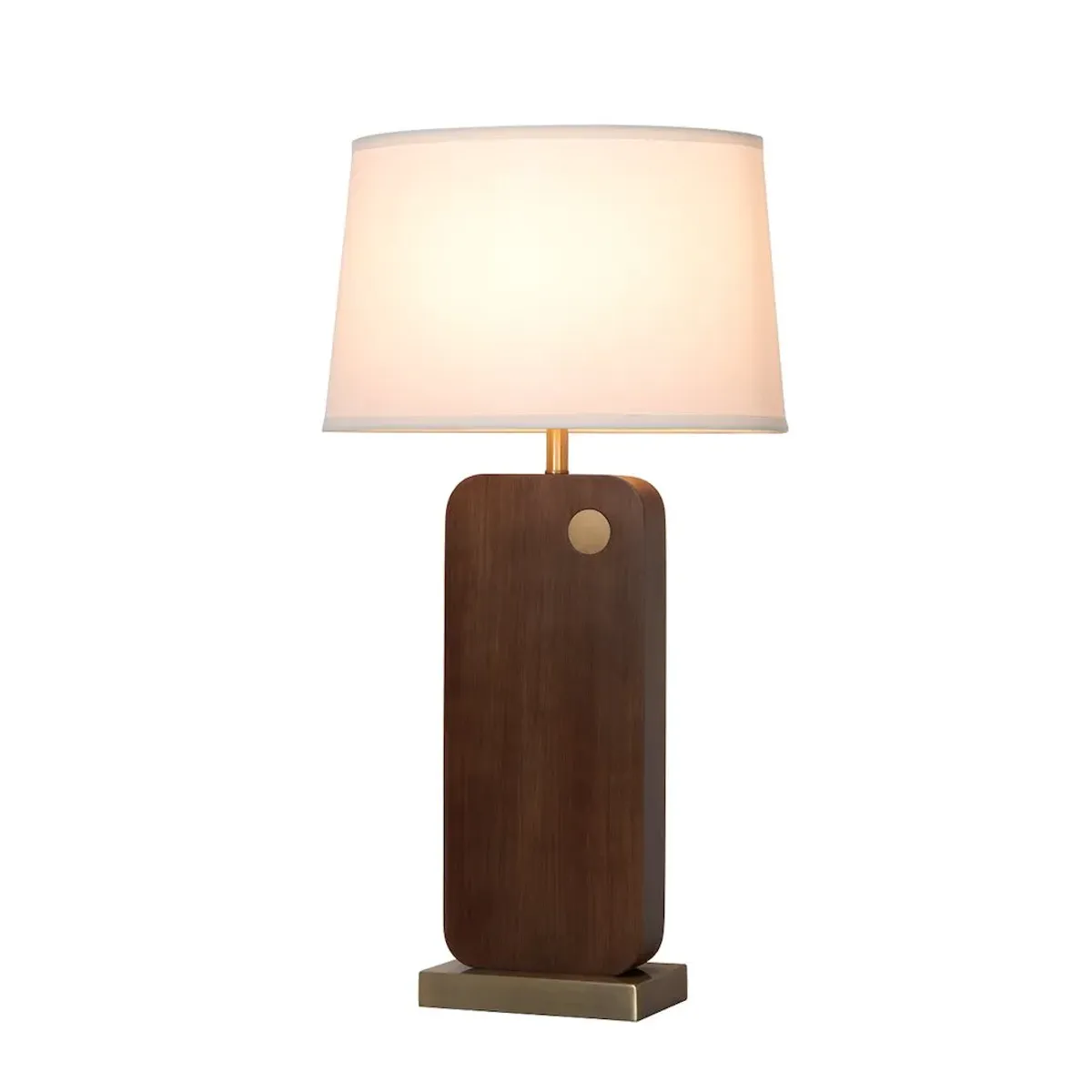 NOVA OF CALIFORNIA Laurel Table Lamp - Dark Walnut Wood Finish, Weathered Brass, White Linen Shade