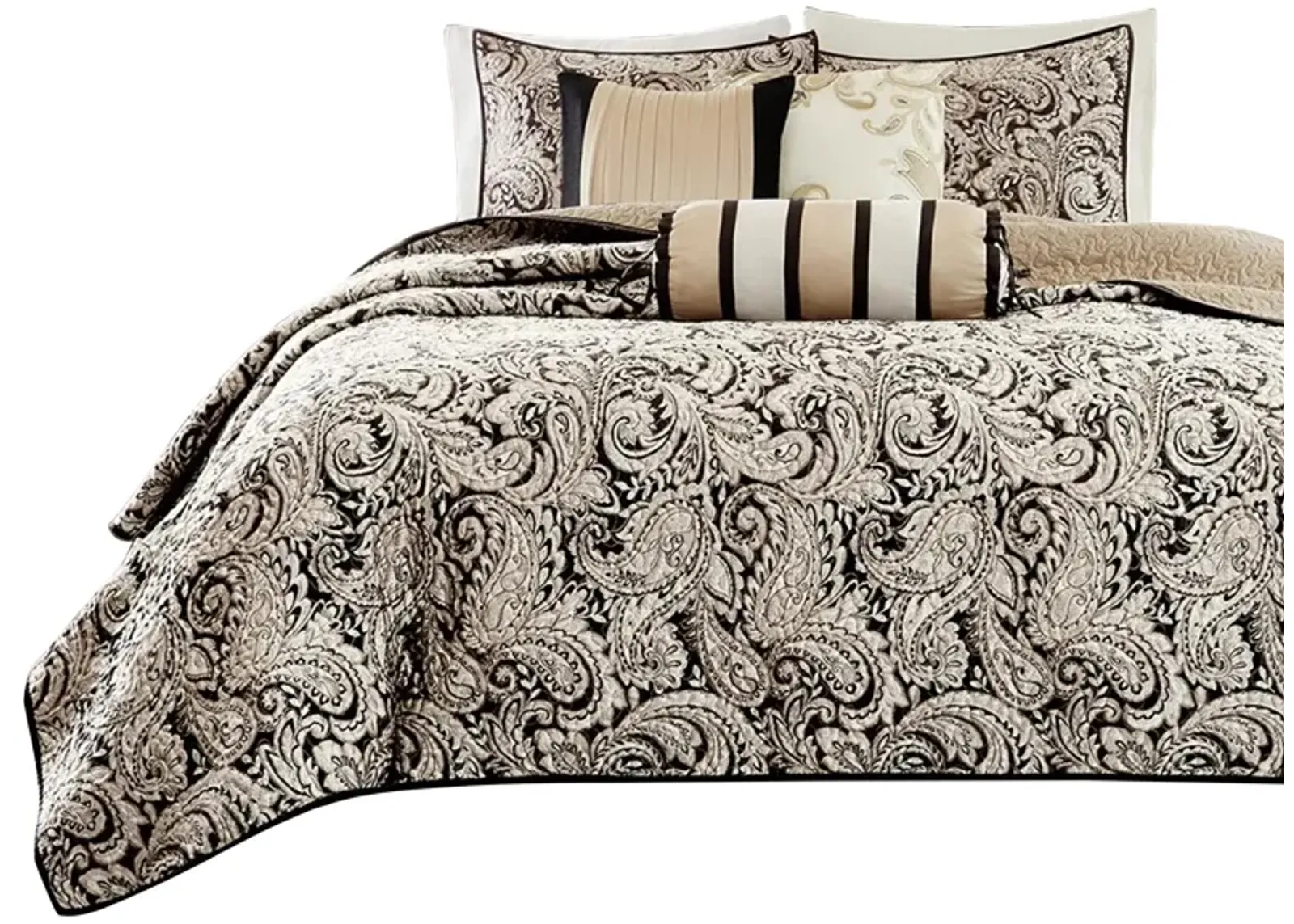 Gracie Mills Thornton 6-Piece Jacquard Quilt Set with Cozy Throw Pillows