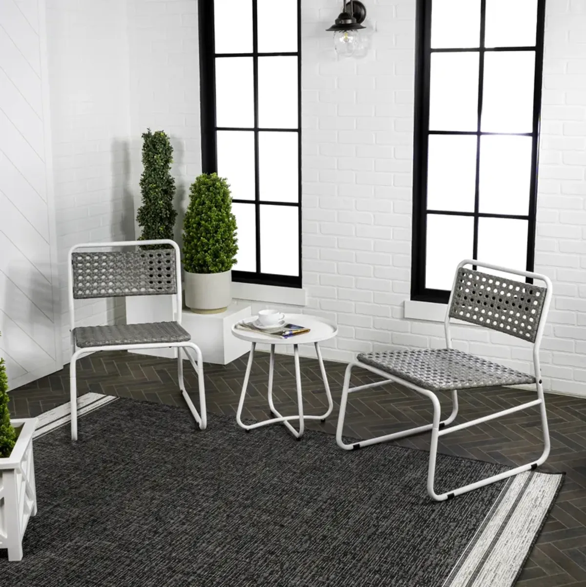 Freja 3-Piece Mid-Century Modern Faux Rattan Conversation Outdoor Patio Set