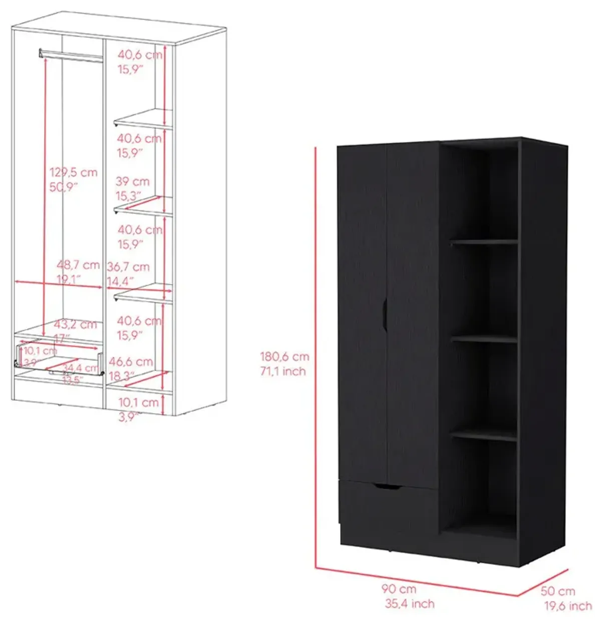 Armoire Dover, Bedroom, Black