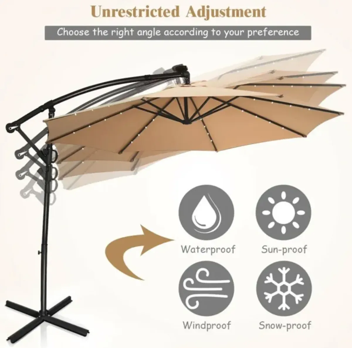 Hivvago 10 Feet 360° Rotation Solar Powered LED Patio Offset Umbrella without Weight Base