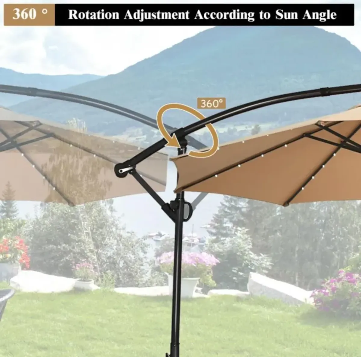 Hivvago 10 Feet 360° Rotation Solar Powered LED Patio Offset Umbrella without Weight Base