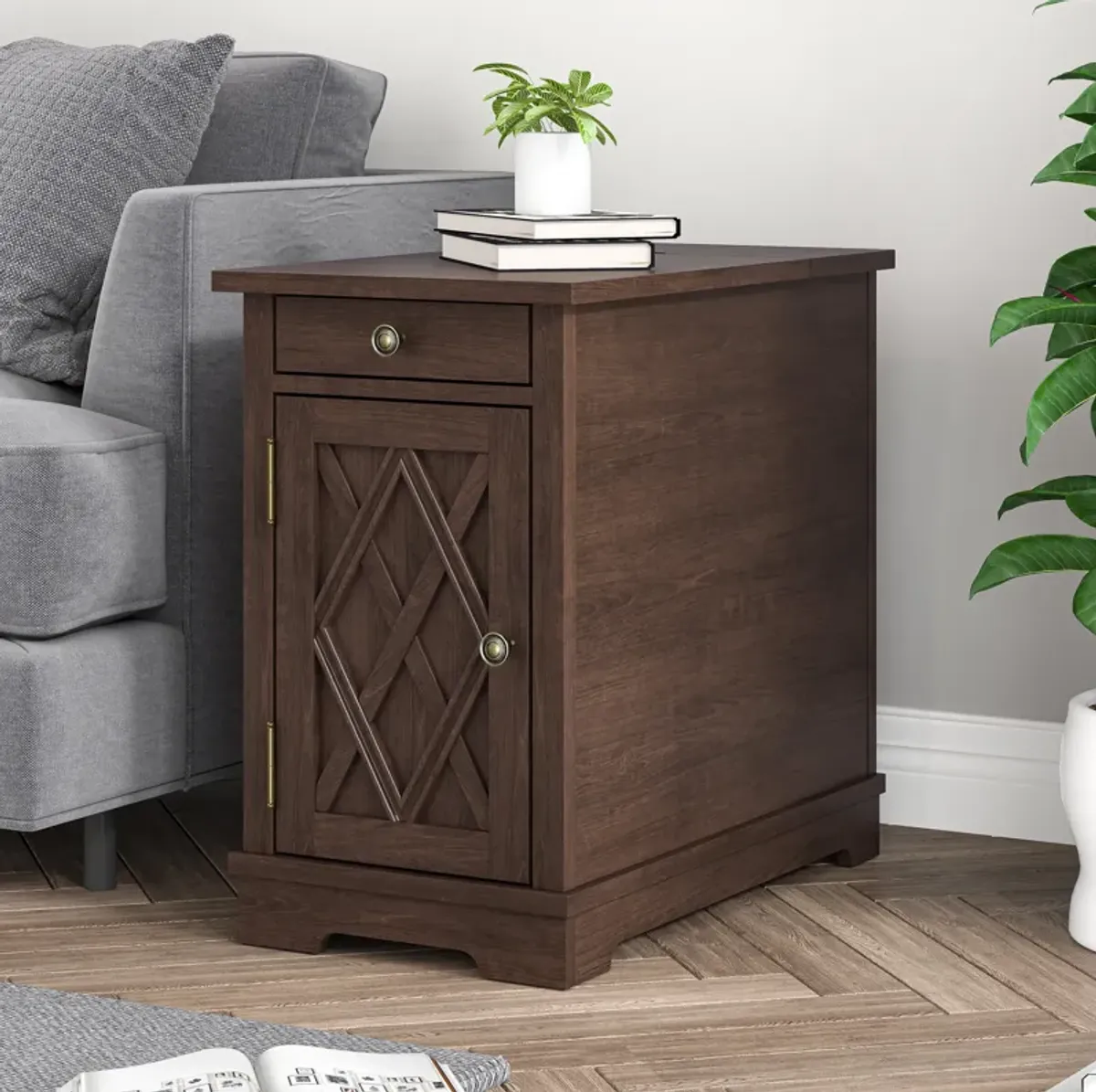 FESTIVO Classic Charging End Table w/ USB Ports & Storage