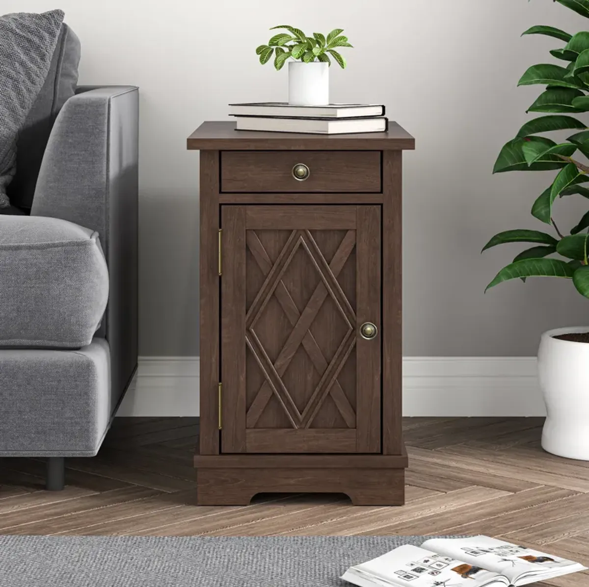 FESTIVO Classic Charging End Table w/ USB Ports & Storage