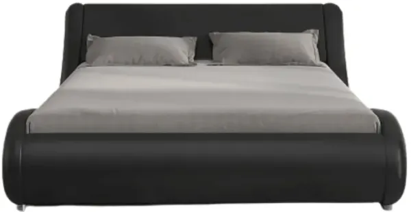 QuikFurn Full Modern Black Faux Leather Upholstered Platform Bed Frame with Headboard