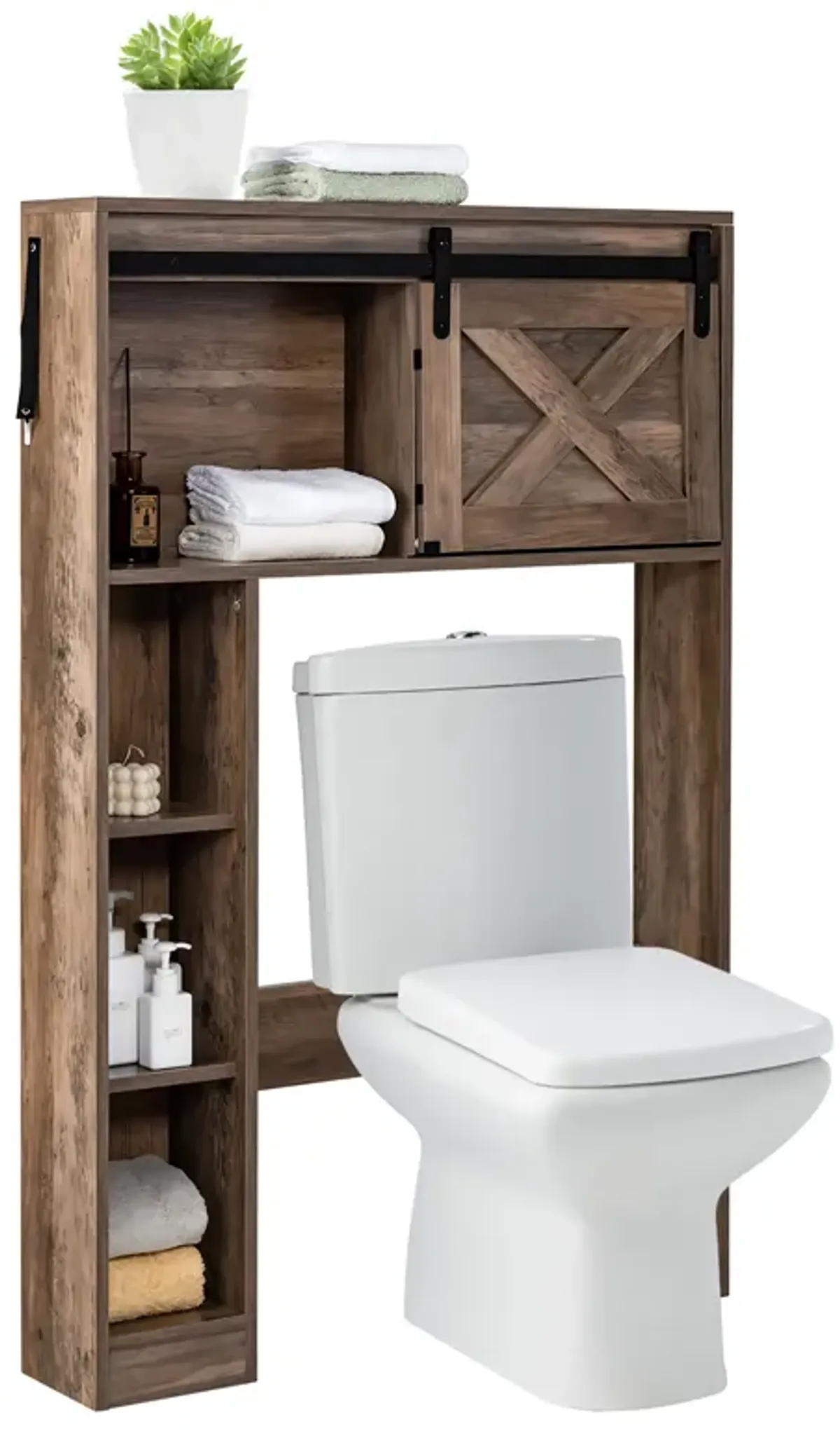 Costway Over the Toilet Bathroom Storage Cabinet with Sliding Barn Door Rustic Brown