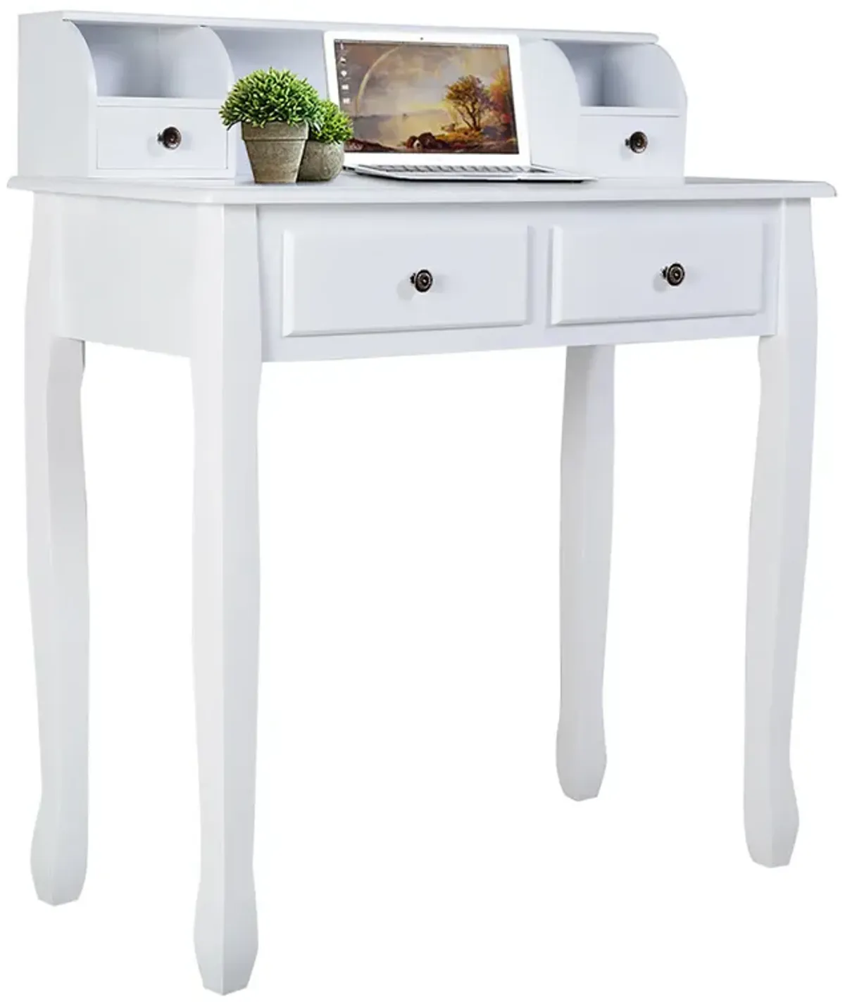 Costway Home Office Computer Desk Writing Desk with 4 Drawer White