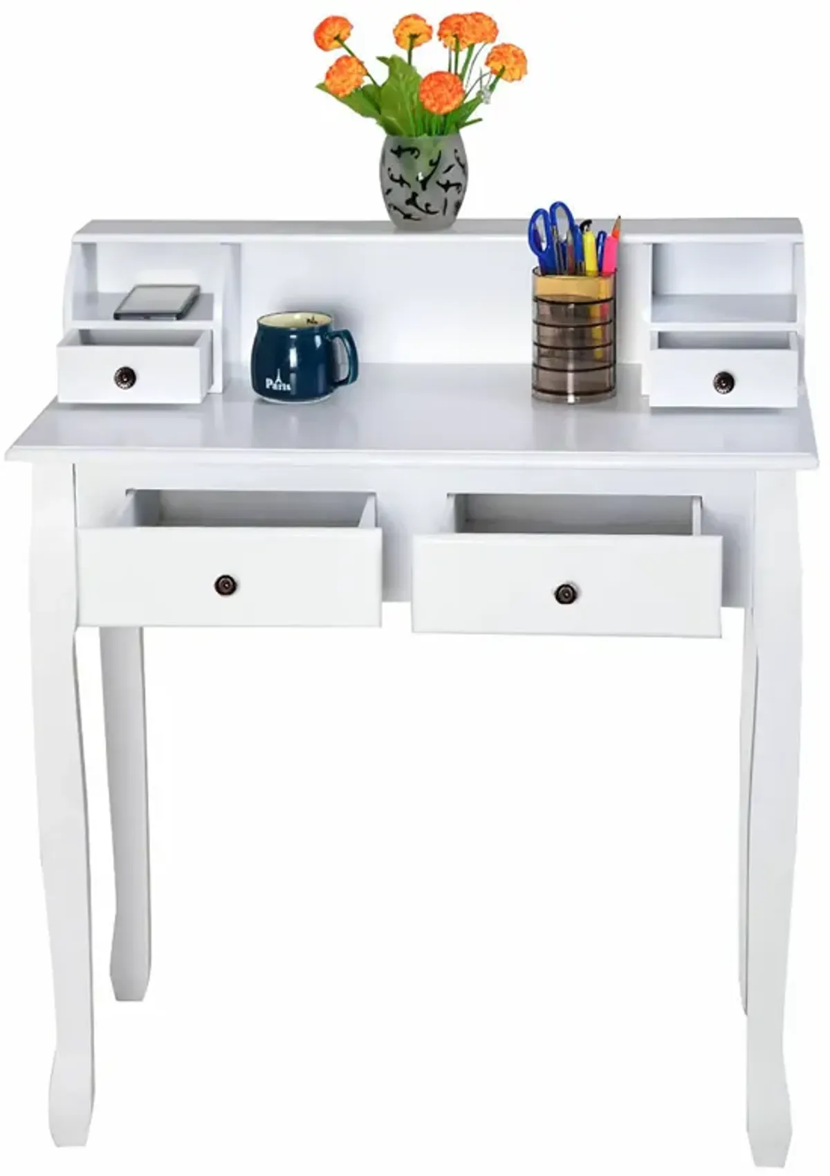 Costway Home Office Computer Desk Writing Desk with 4 Drawer White