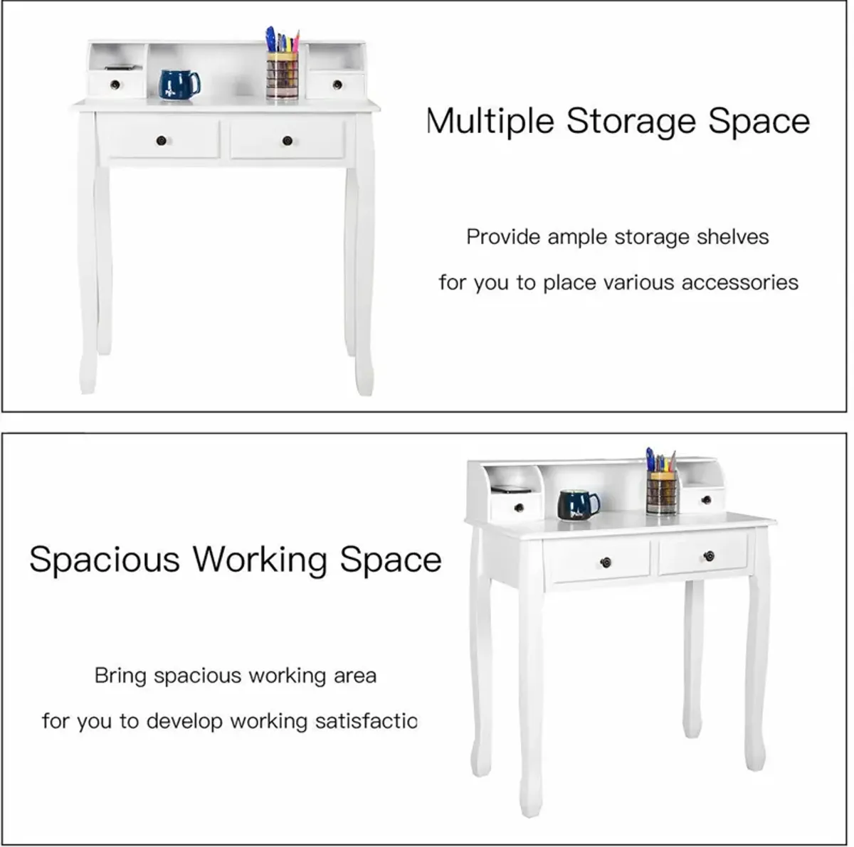 Costway Home Office Computer Desk Writing Desk with 4 Drawer White