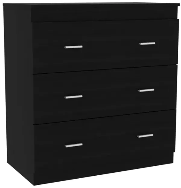 Georgia Three Drawer Dresser, Metal Handles, Superior Top - Black