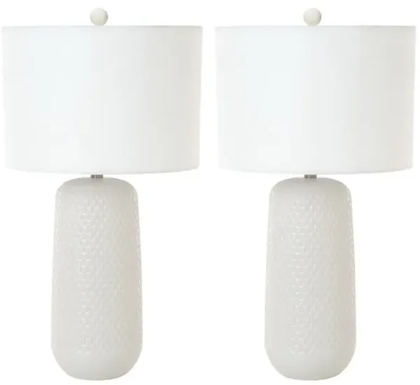 Hivvago Set of Two 30" White Textured Ceramic Table Lamps With White Drum Shades