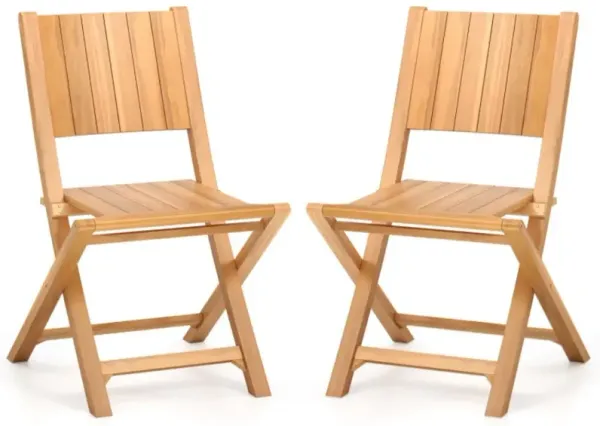 Hivvago 2 Pieces Teak Wood Outdoor Dining Chairs with Slatted Seat