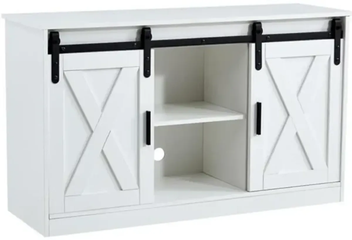 TV Cabinet with Two Sliding Barn Doors – Rustic Entertainment Center with Stylish Storage