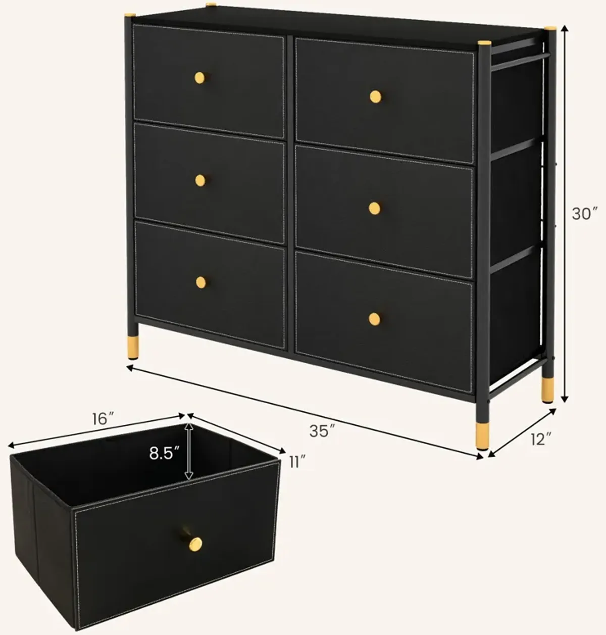 Floor Dresser Storage Organizer with 5/6/8 Drawers with Fabric Bins and Metal Frame